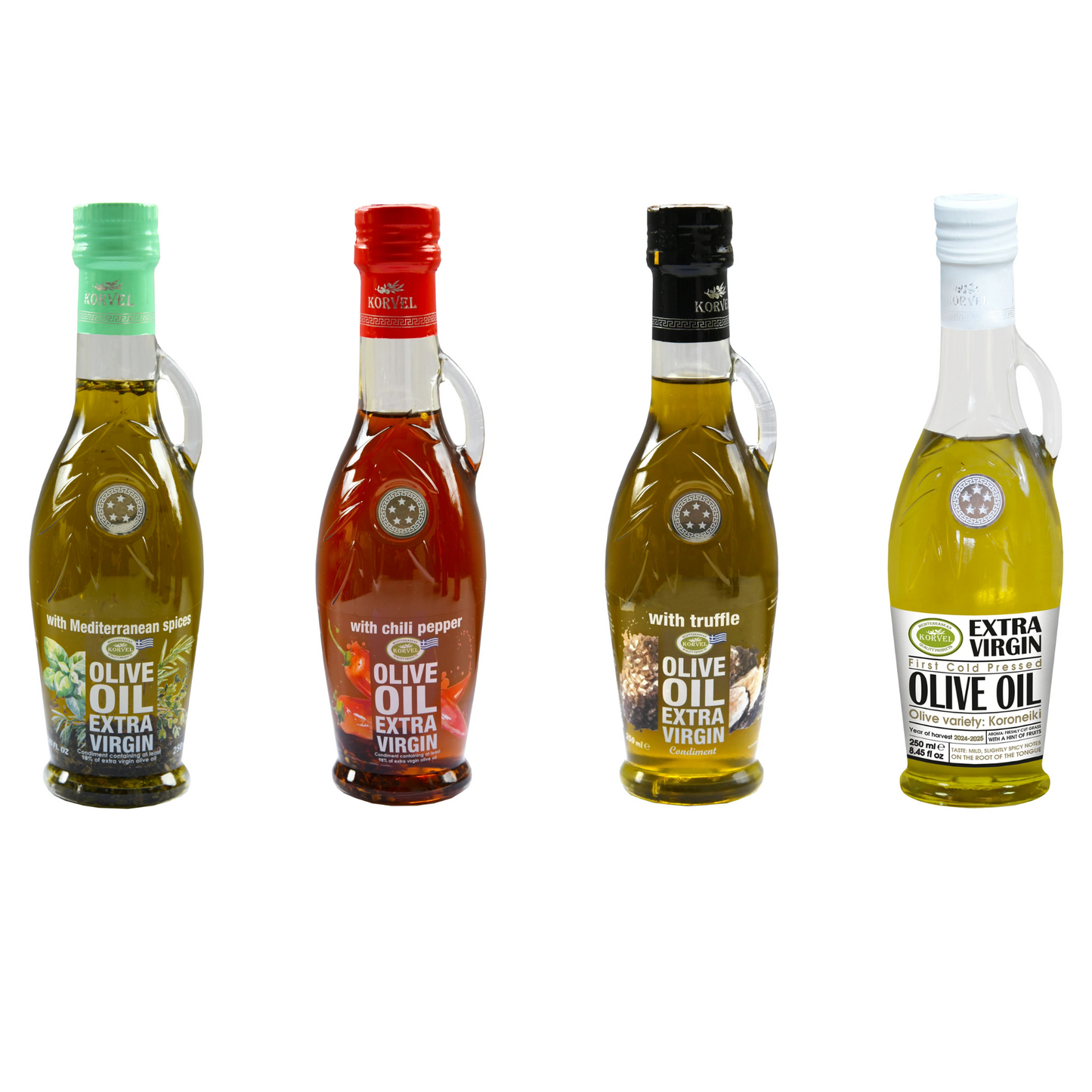 KORVEL Greek Extra Virgin olive oil collection, Amphora 8.45 fl oz - 4 pack