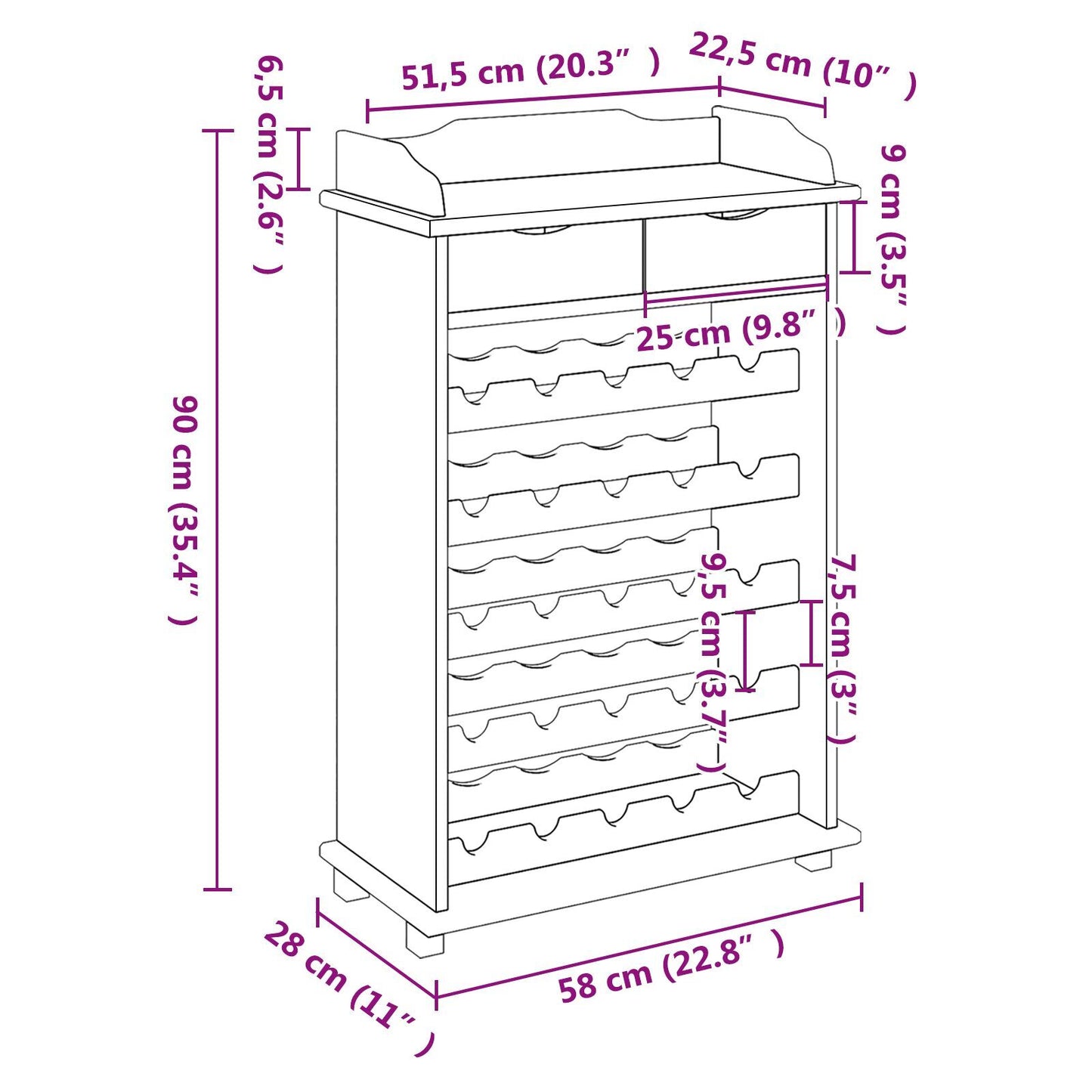 Wine Rack 35.4 x 23.6 x 11.8 in Solid Wood Pine
