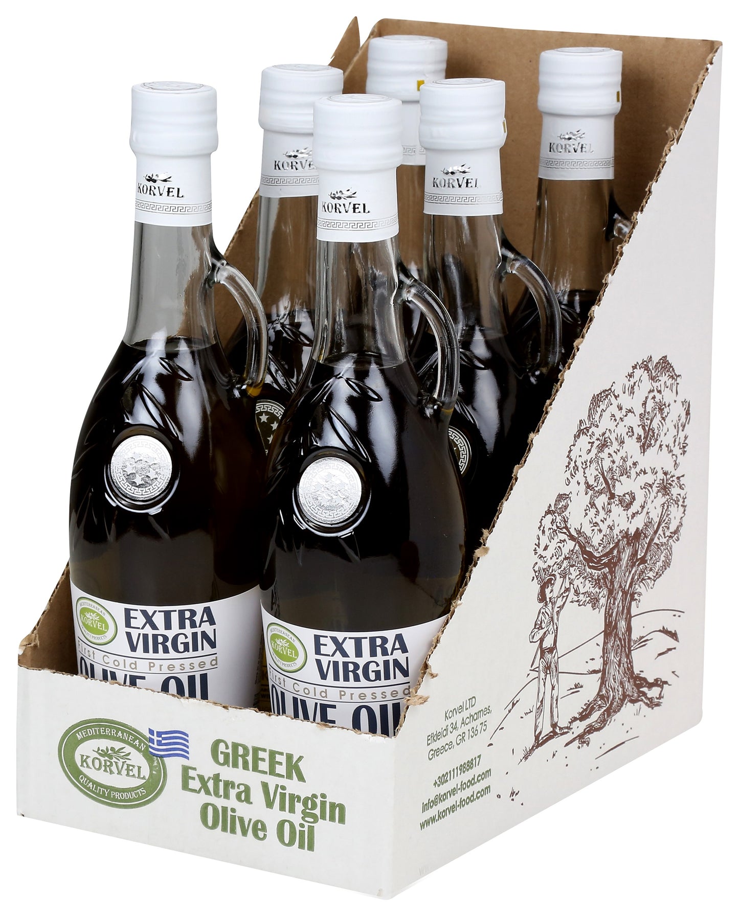 KORVEL Greek Extra Virgin Olive Oil, Amphora 16.9 fl oz - 6 pack