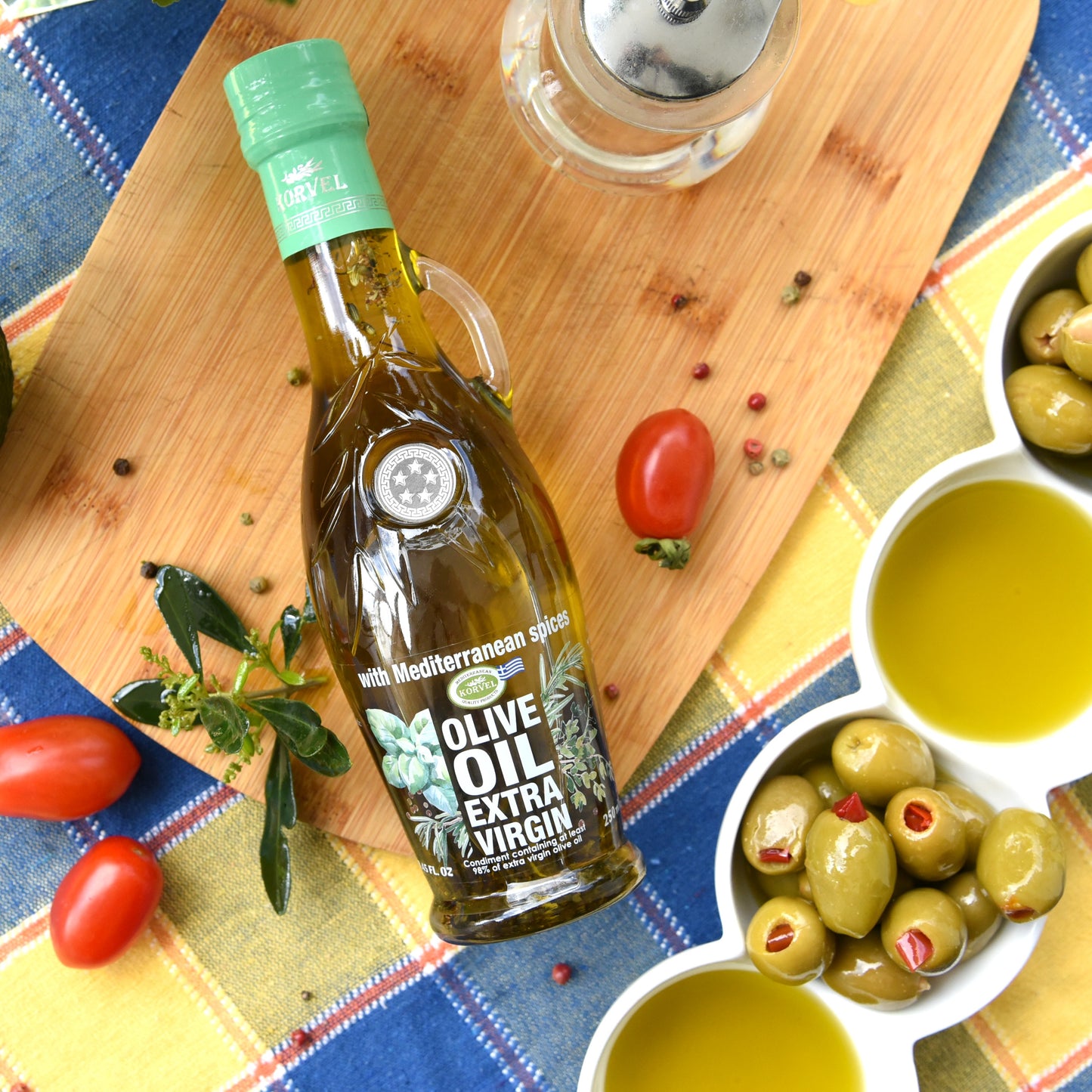 KORVEL Greek Extra Virgin olive oil collection, Amphora 8.45 fl oz - 4 pack