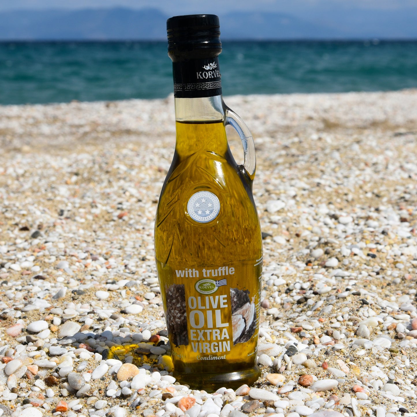 KORVEL Greek Extra Virgin Olive Oil with Truffle-flavored, Amphora 8.45 fl oz - 2 pack