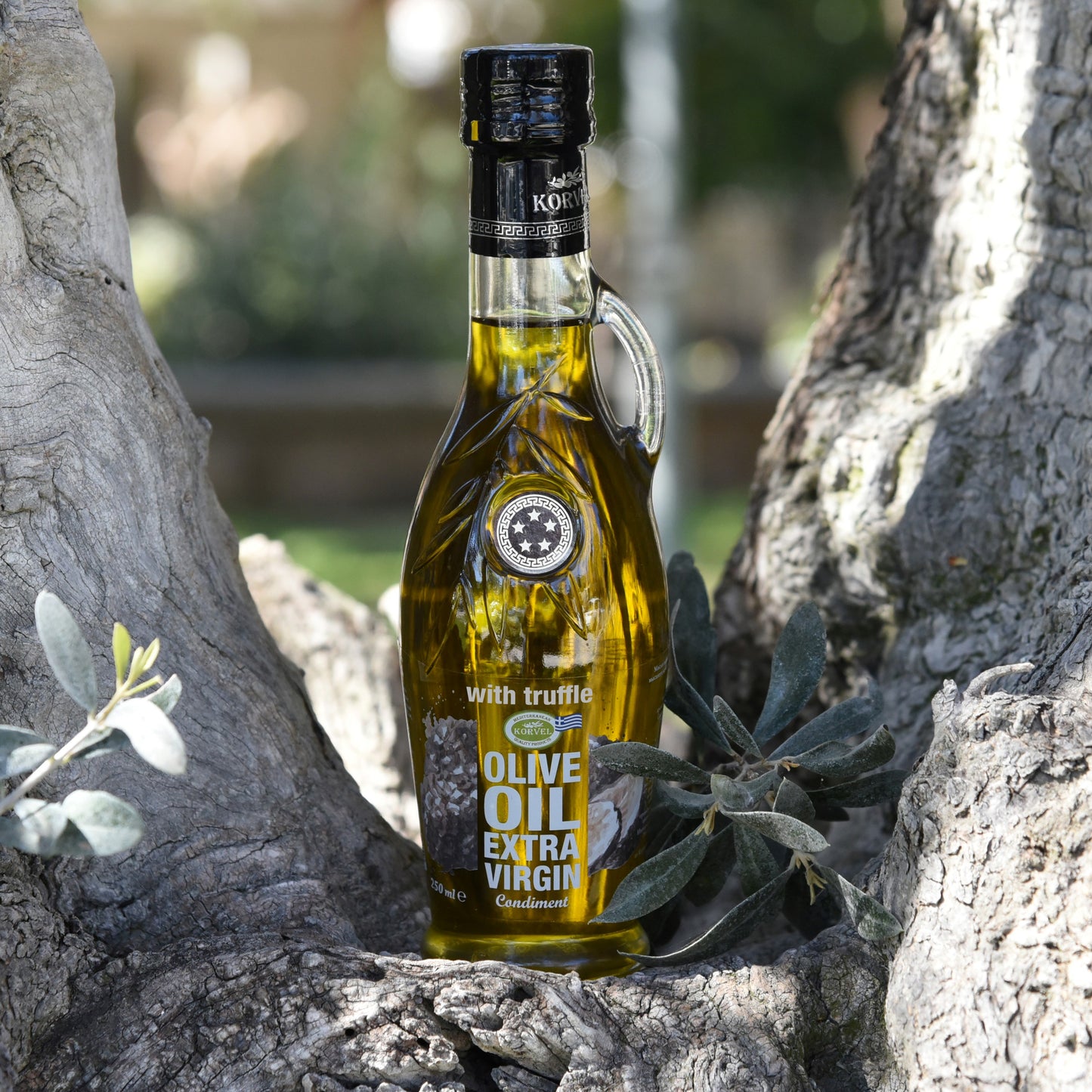 KORVEL Greek Extra Virgin Olive Oil with Truffle-flavored, Amphora 8.45 fl oz - 2 pack