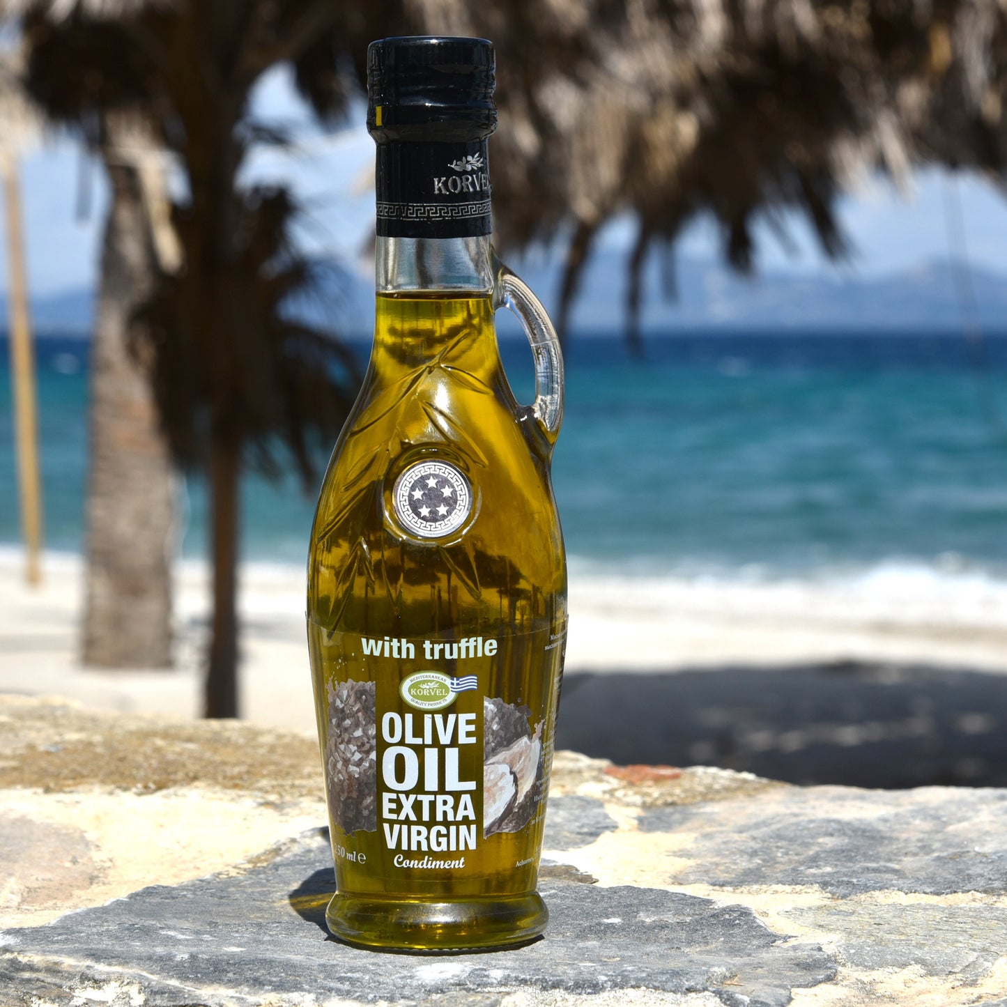 KORVEL Greek Extra Virgin Olive Oil with Truffle-flavored, Amphora 8.45 fl oz - 2 pack