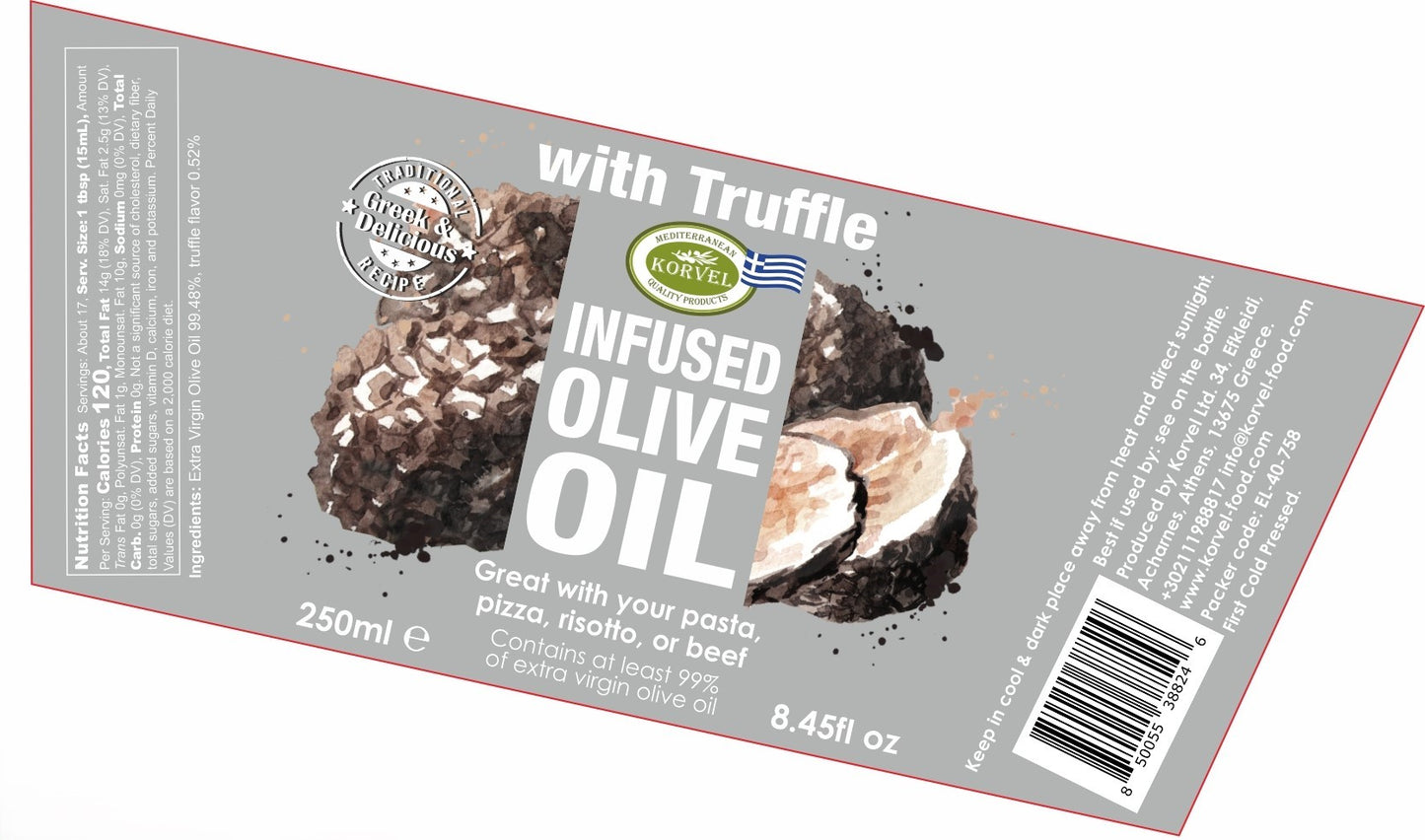 KORVEL Greek Extra Virgin Olive Oil with Truffle-flavored, Amphora 8.45 fl oz - 2 pack