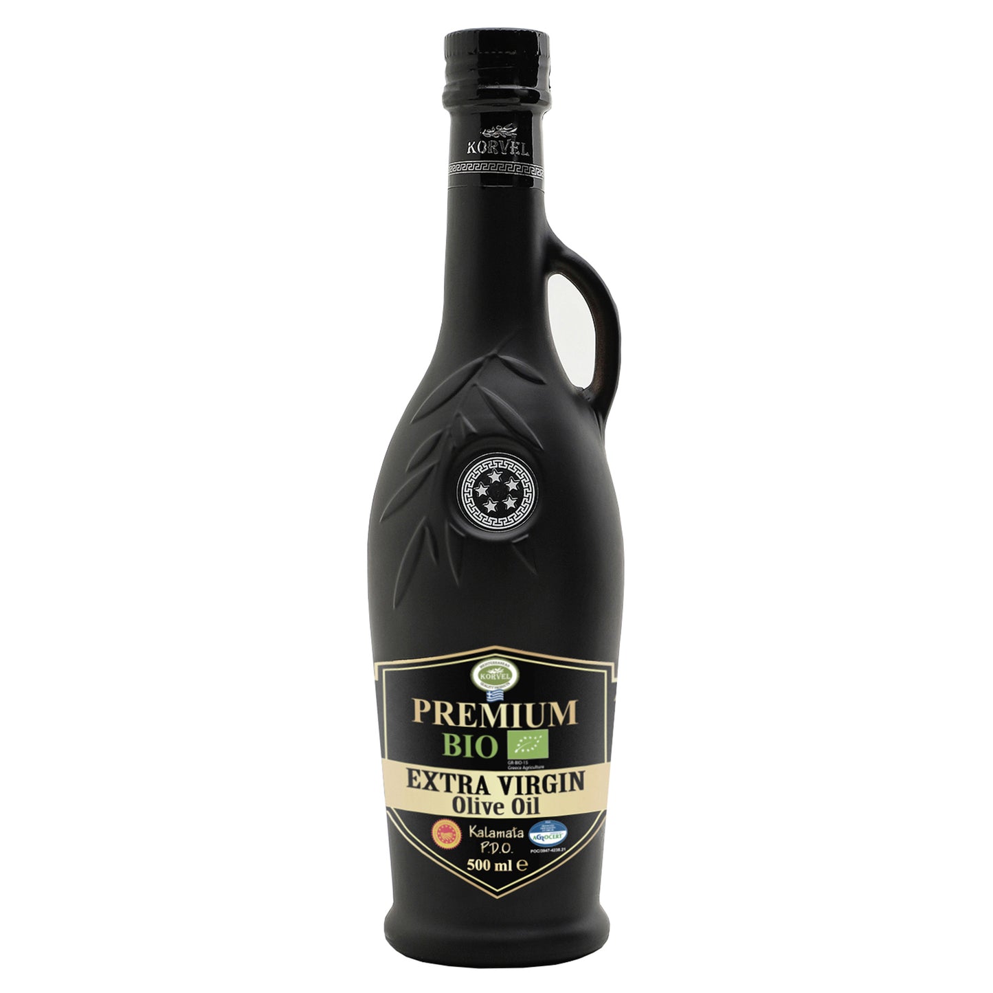 KORVEL Greek Extra Virgin Olive Oil Organic Premium PDO Kalamata, black Amphora 16.9 fl oz - 2 pack