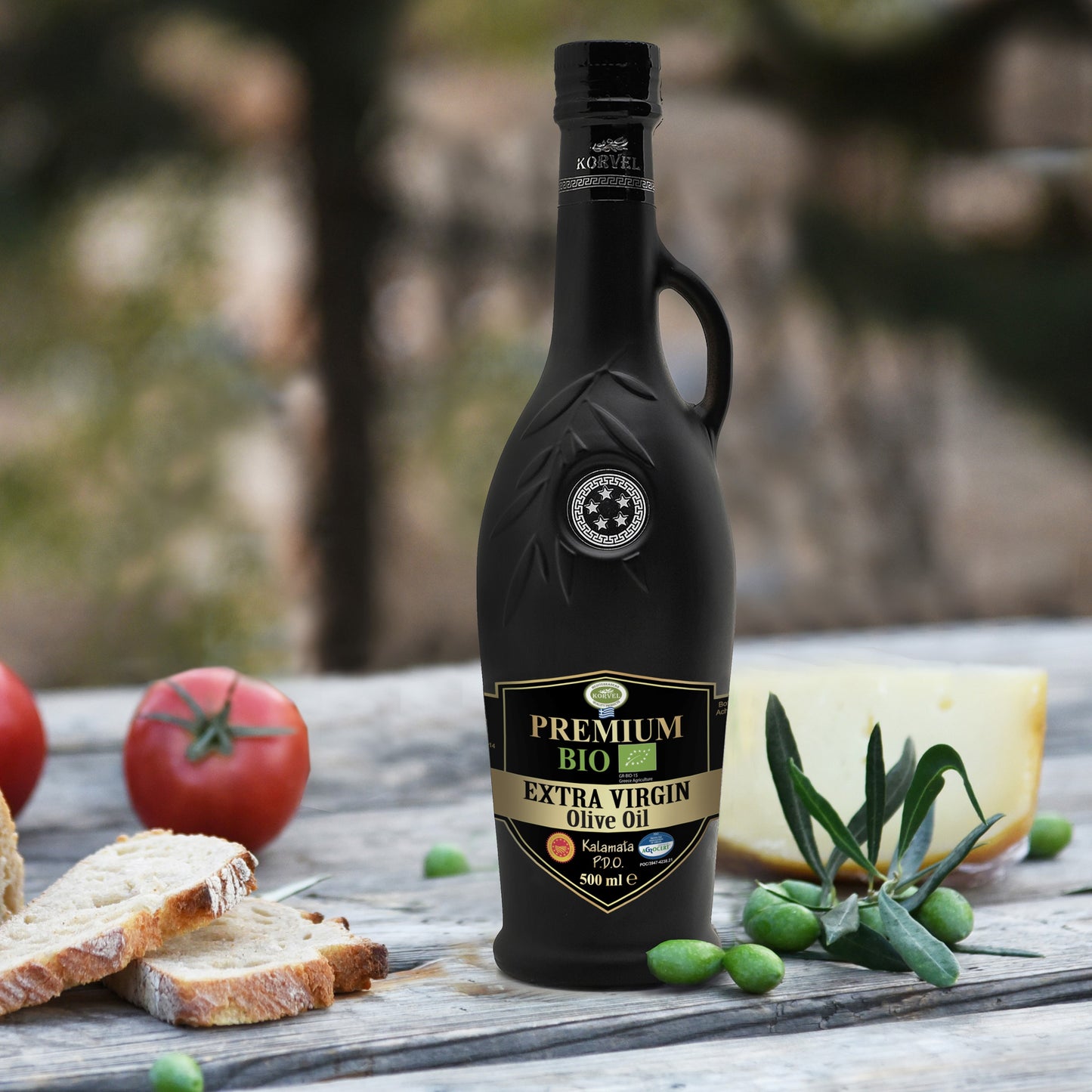 KORVEL Greek Extra Virgin Olive Oil Organic Premium PDO Kalamata, black Amphora 16.9 fl oz - 2 pack