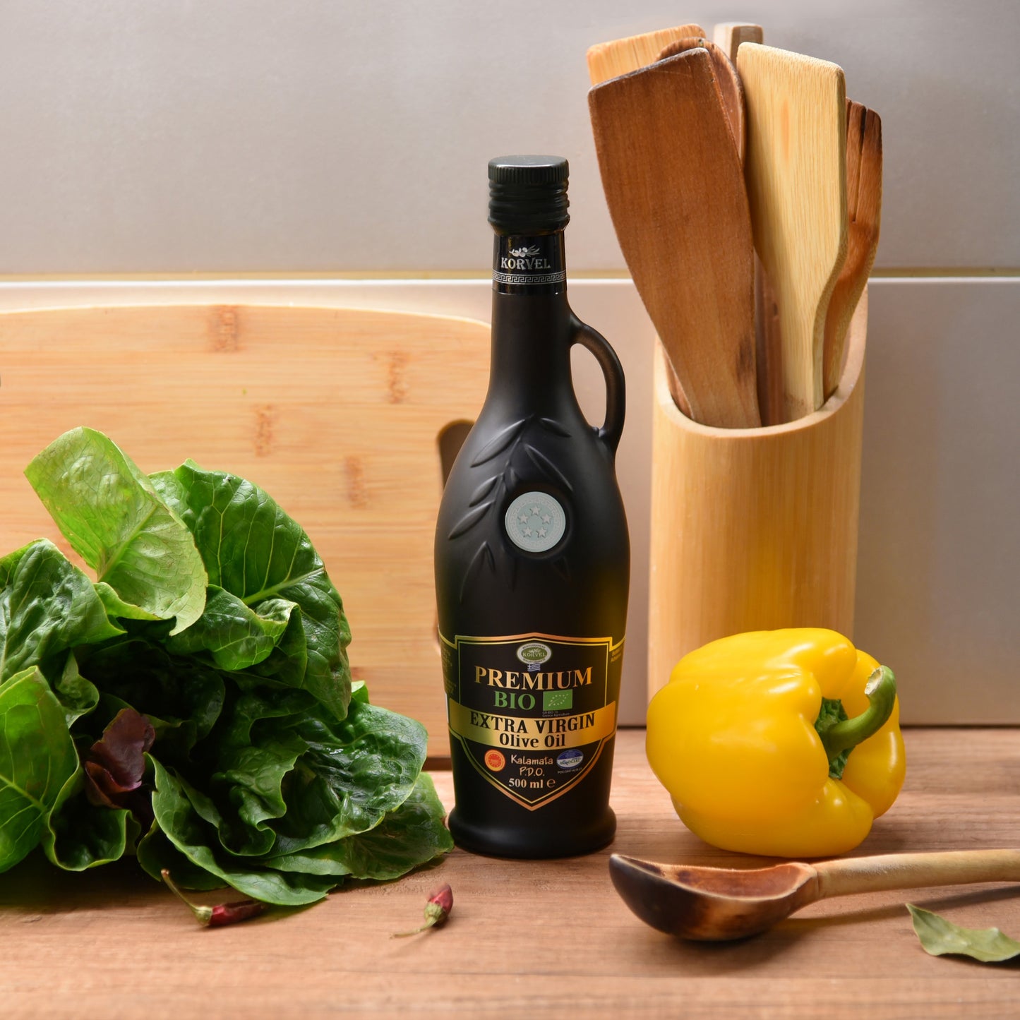 KORVEL Greek Extra Virgin Olive Oil Organic Premium PDO Kalamata, black Amphora 16.9 fl oz - 2 pack
