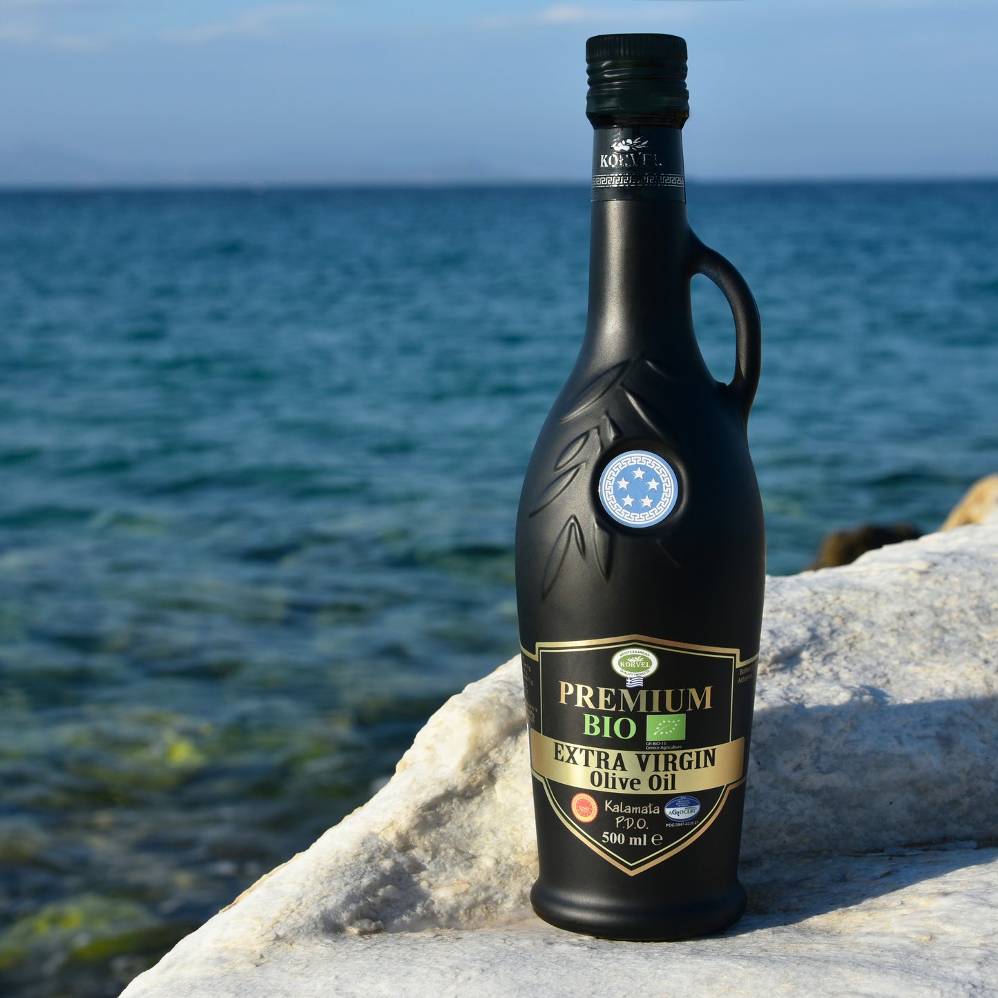 KORVEL Greek Extra Virgin Olive Oil Organic Premium PDO Kalamata, black Amphora 16.9 fl oz - 2 pack