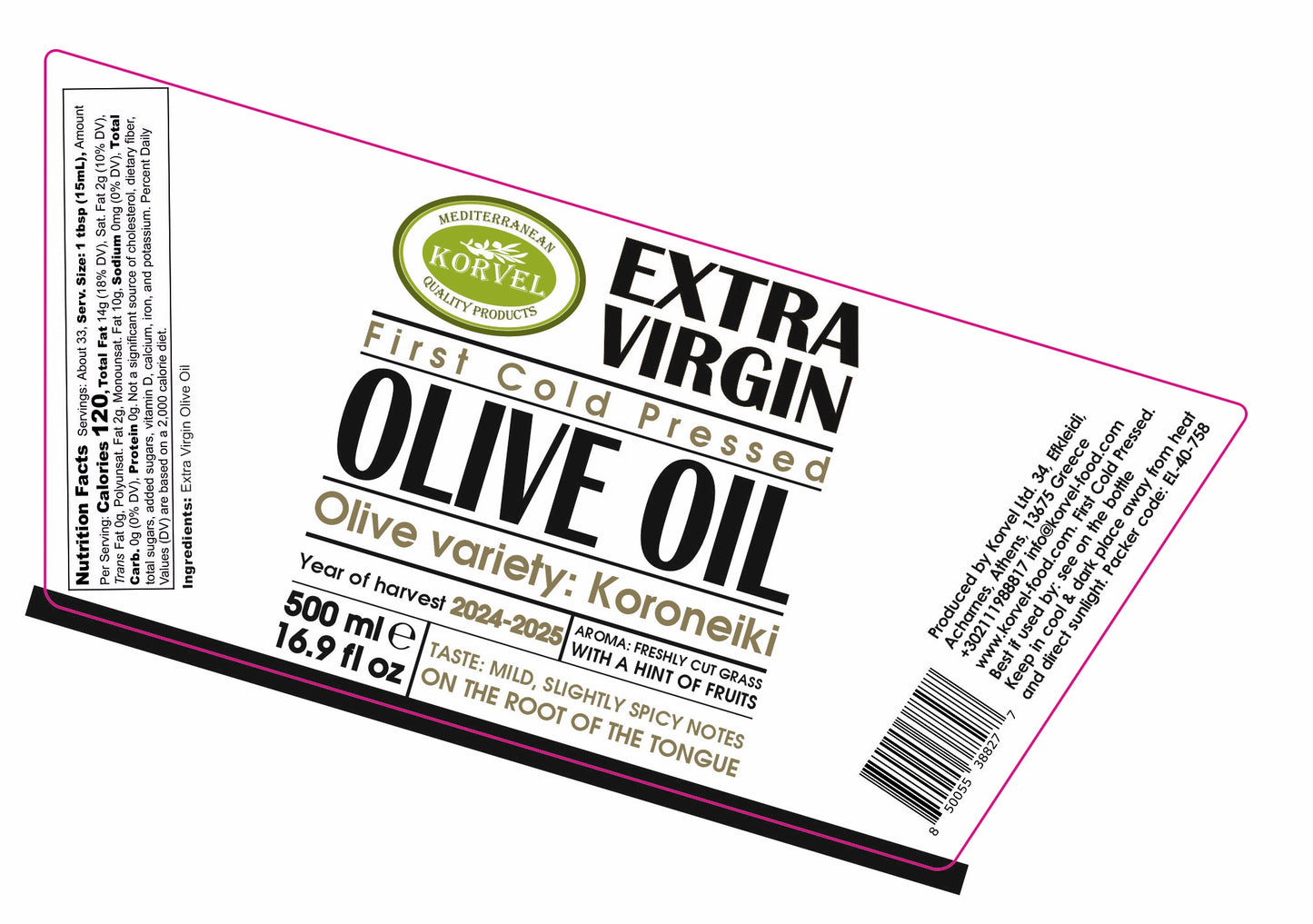 KORVEL Greek Extra Virgin Olive Oil, Amphora 16.9 fl oz - 6 pack