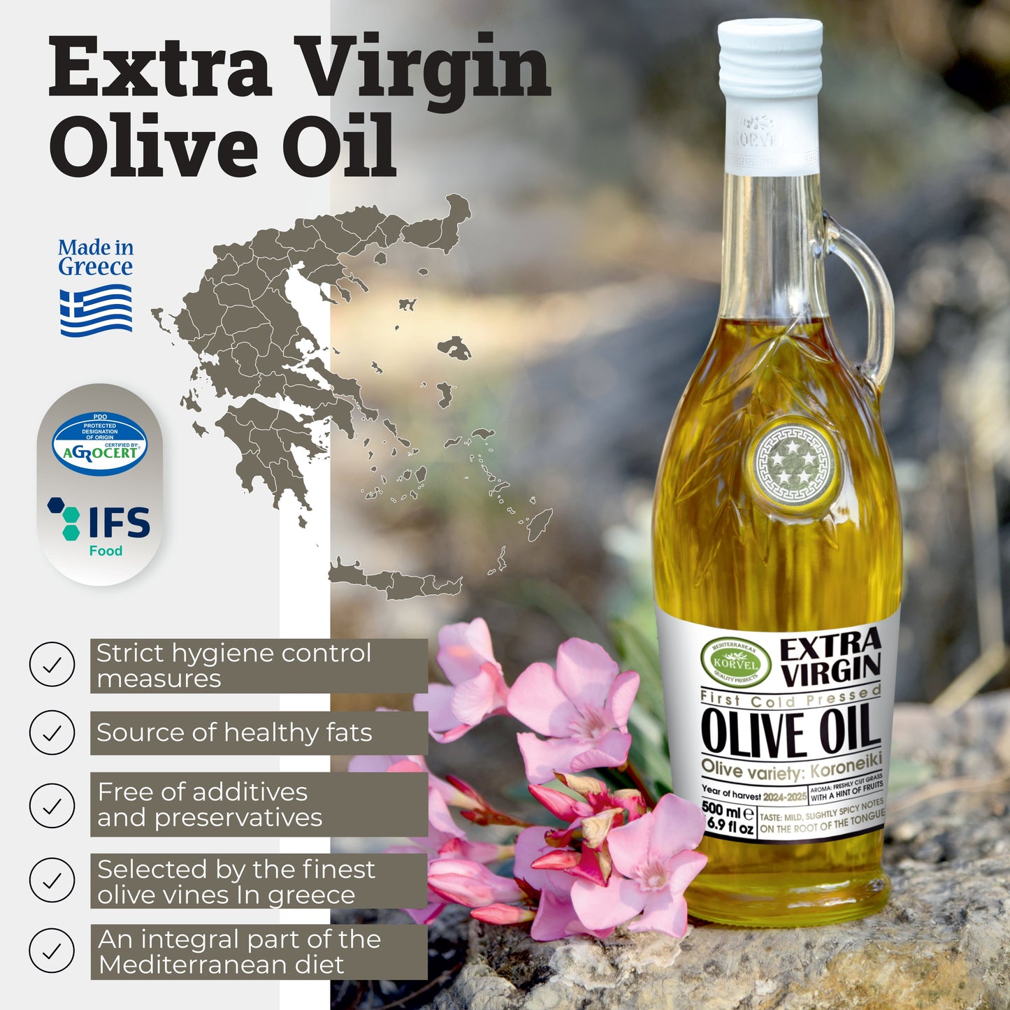 KORVEL Greek Extra Virgin Olive Oil, Amphora 16.9 fl oz - 6 pack