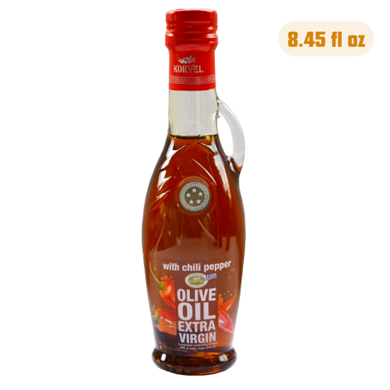 KORVEL Greek Extra Virgin Olive Oil with Chili Pepper, Amphora 8.45 fl oz
