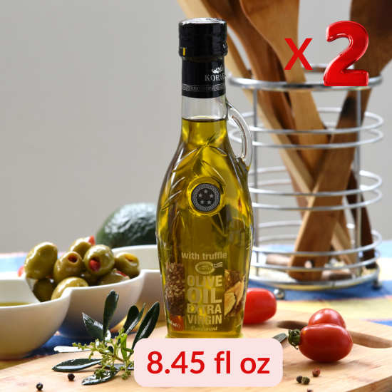 KORVEL Greek Extra Virgin Olive Oil with Truffle-flavored, Amphora 8.45 fl oz - 2 pack