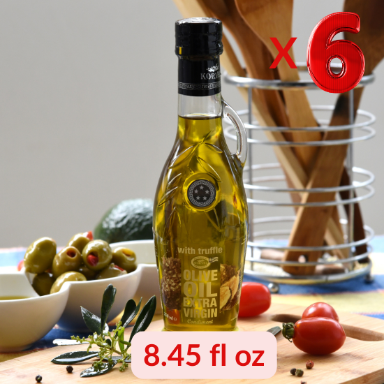 KORVEL Greek Extra Virgin Olive Oil with Truffle-flavored, Amphora 8.45 fl oz - 6 pack