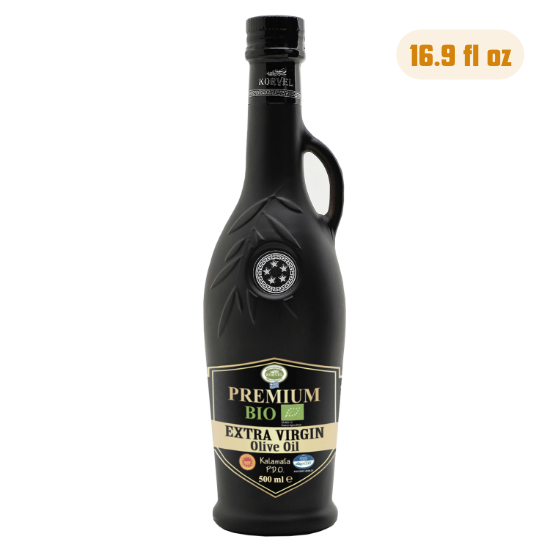KORVEL Greek Extra Virgin Olive Oil Organic Premium PDO Kalamata, black Amphora 16.9 fl oz