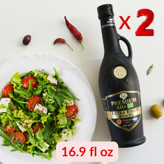 KORVEL Greek Extra Virgin Olive Oil Organic Premium PDO Kalamata, black Amphora 16.9 fl oz - 2 pack