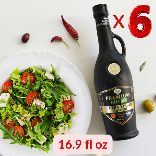 KORVEL Greek Extra Virgin Olive Oil Organic Premium PDO Kalamata, black Amphora 16.9 fl oz - 6 pack