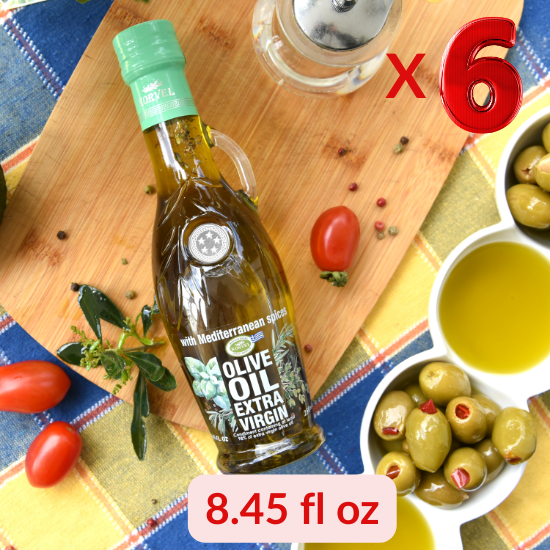 KORVEL Greek Extra Virgin Olive Oil with with Mediterranean herbs, Amphora 8.45 fl oz - 6 pack