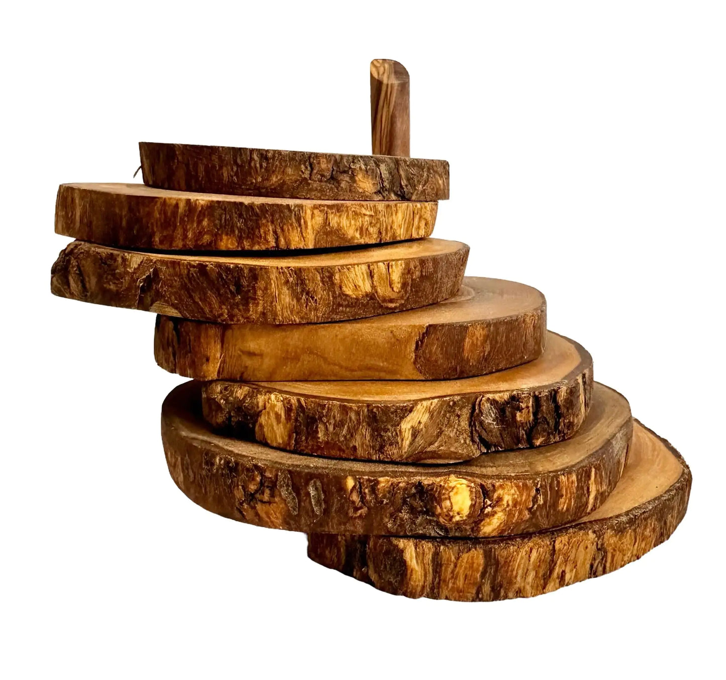 Olive Wood Coaster Set with Holder - 7 Pcs