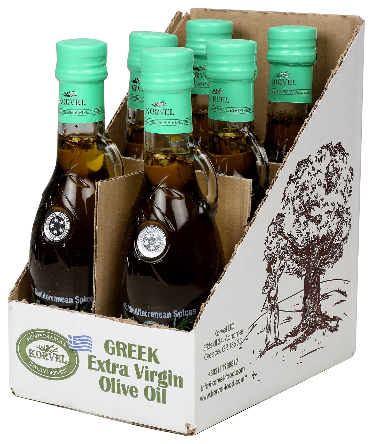 KORVEL Greek Extra Virgin Olive Oil with with Mediterranean herbs, Amphora 8.45 fl oz - 6 pack
