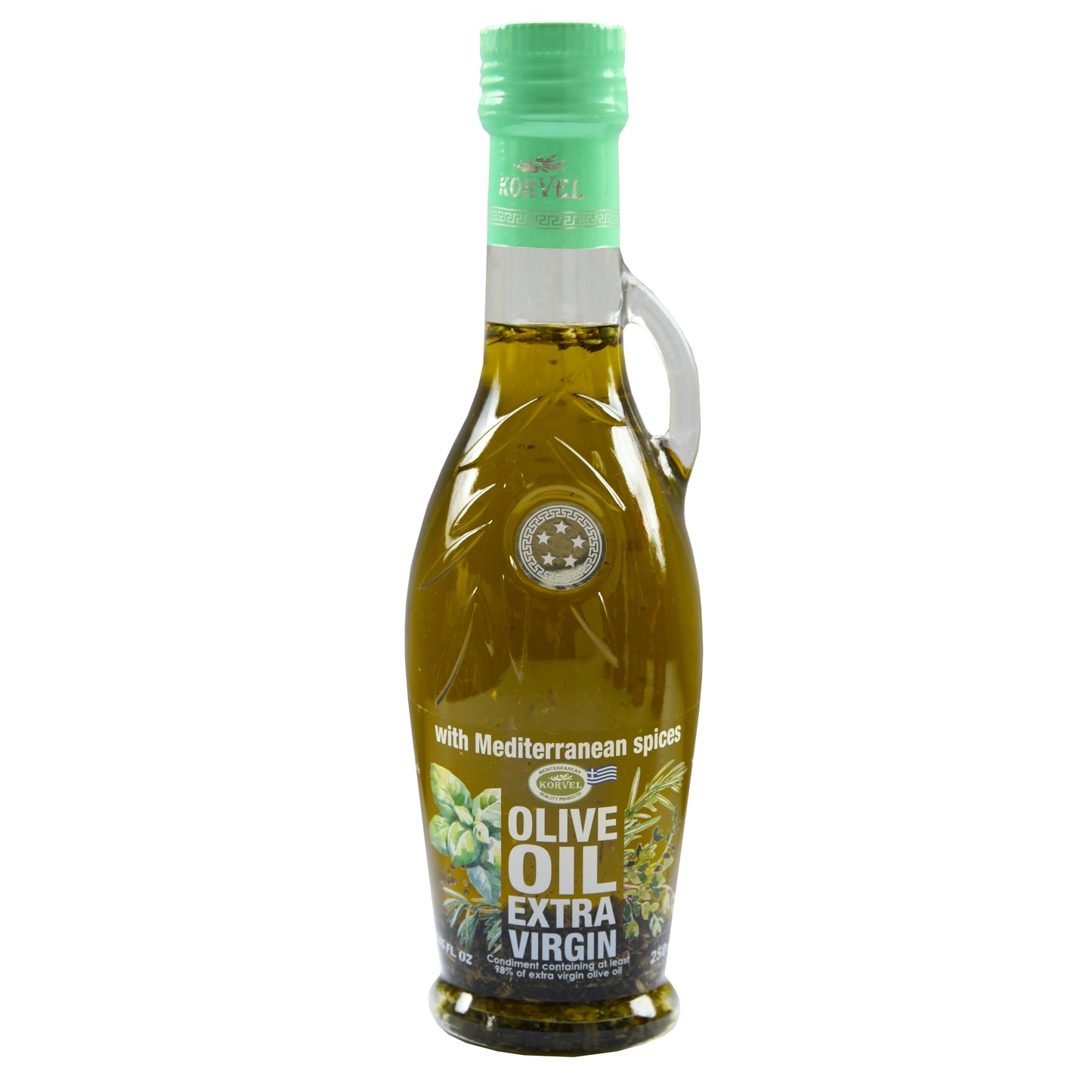 KORVEL Greek Extra Virgin Olive Oil with with Mediterranean herbs, Amphora 8.45 fl oz - 6 pack