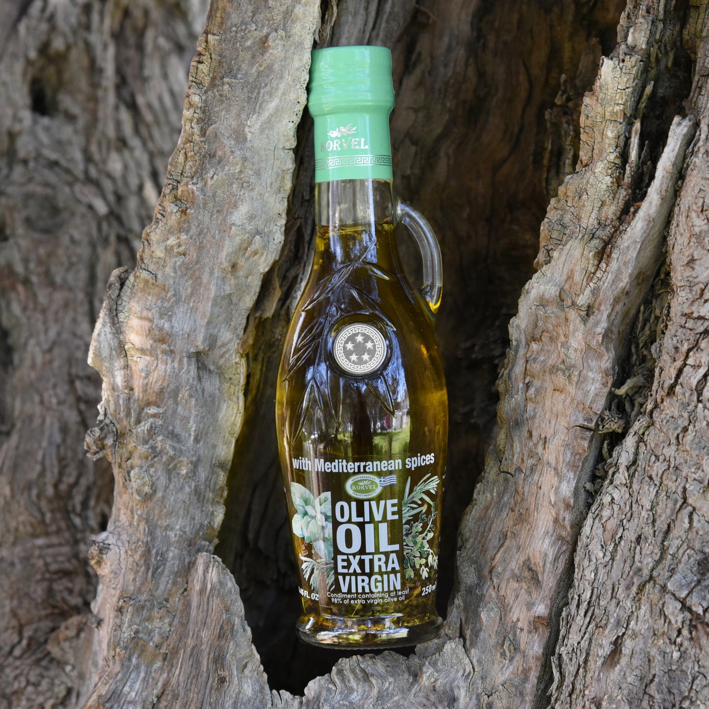 KORVEL Greek Extra Virgin Olive Oil with with Mediterranean herbs, Amphora 8.45 fl oz - 6 pack