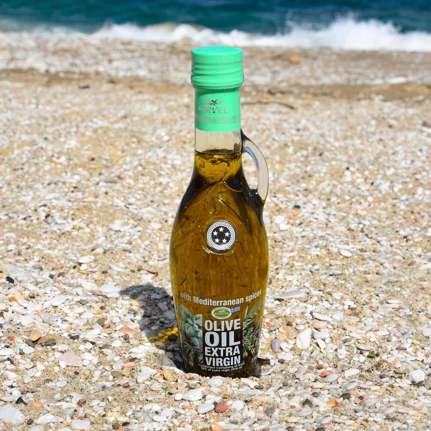 KORVEL Greek Extra Virgin Olive Oil with with Mediterranean herbs, Amphora 8.45 fl oz - 6 pack