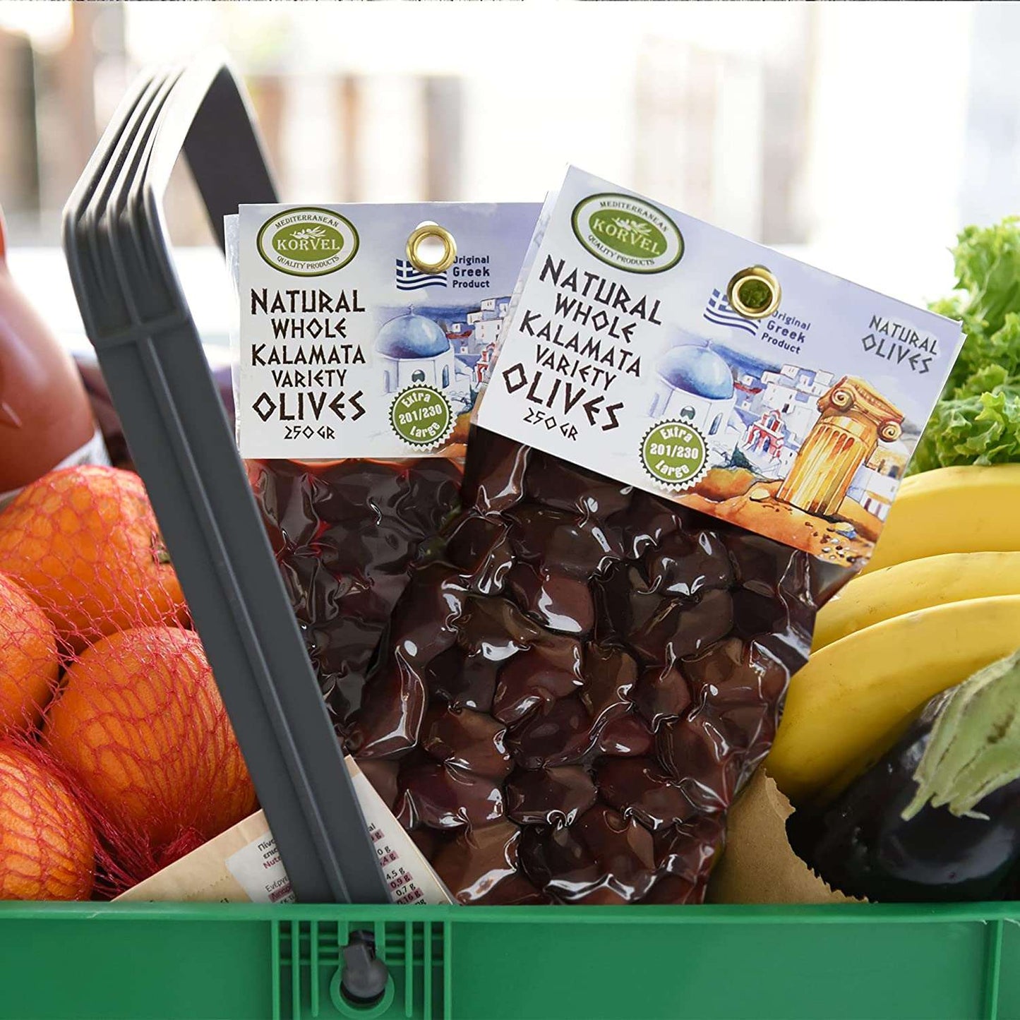 KORVEL Greek Olives Varieties of Kalamata - set of two packs 2 x 0.55 lb - 1.1 lb