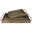Set of Three Dark Brown Wood Indoor Outdoor Tray With Handles