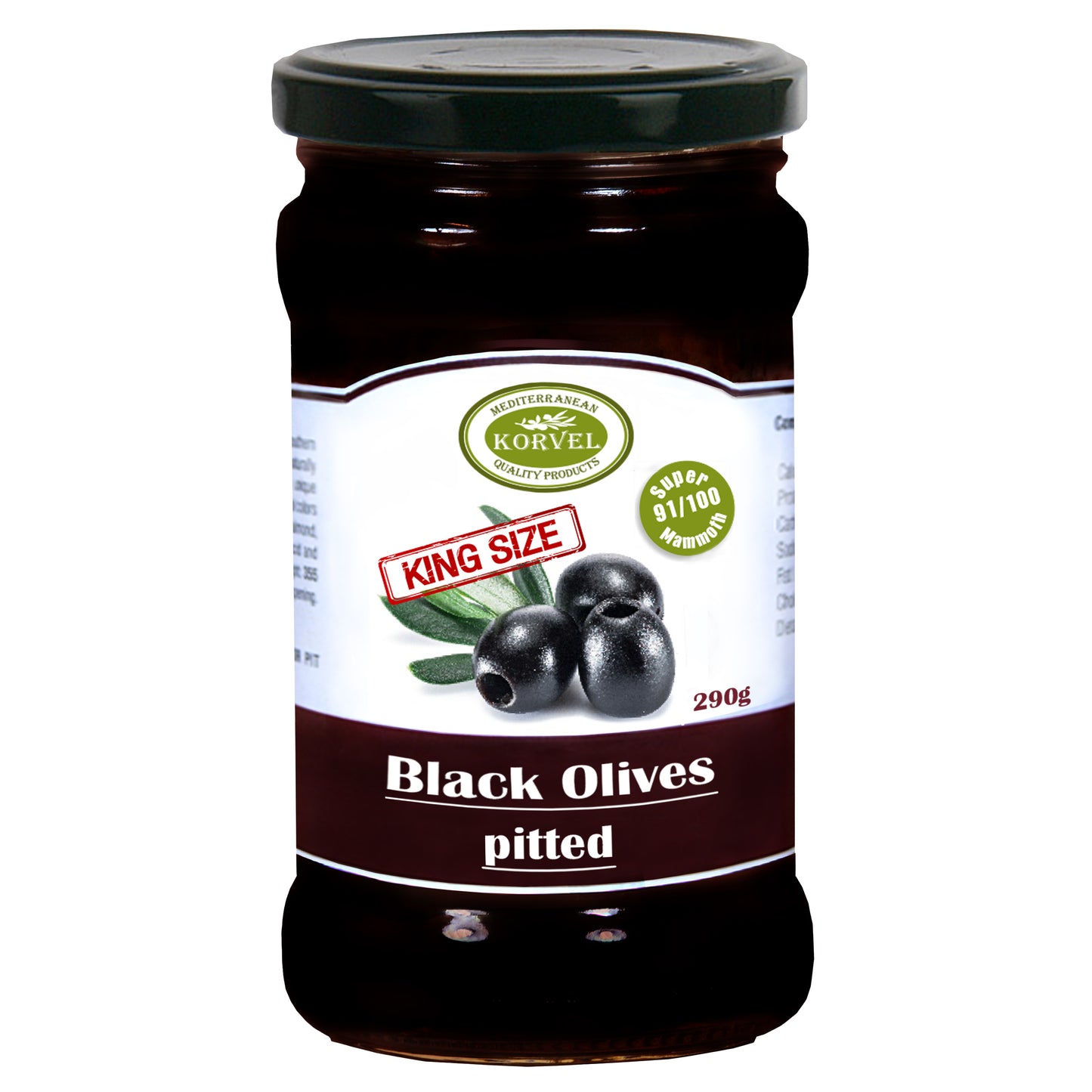 KORVEL Greek Black Pitted Halkidiki Olives, Super Colossal, 10.65 oz.