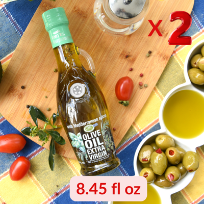KORVEL Greek Extra Virgin Olive Oil with with Mediterranean herbs, Amphora 8.45 fl oz - 2 pack